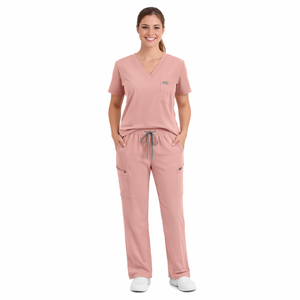 Ensemble de Blouse et Pantalon d'Infirmière Personnalisé Noir, Rose et Gris, Confortable, Respirant et Extensible, pour Vente en Gros - Product Image 3