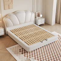 Lit simple en cuir de style crème français, haut de gamme, luxe léger, chambre à coucher, lit de rangement, lit queen-size, lit en cuir pour enfant, appartement