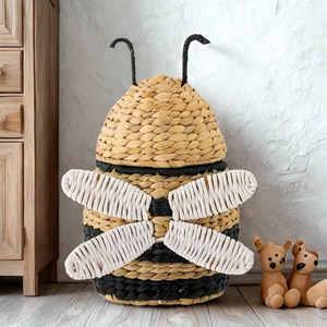 Handmade Straw Bee <b>Storage</b> <b>Basket</b> Round 5L-10L Capacity Toys Organizer Household <b>Storage</b> <b>Basket</b> - Product Image 2
