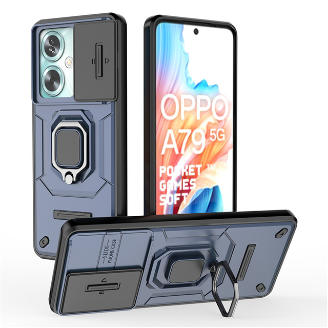 Ring Armor Camera Shield Lens Push Window Protector Phone Case for OPPO A79 5G RELAME C65 4G Shockproof Phone Case