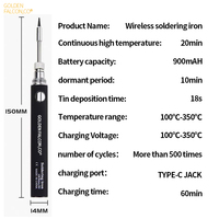 Kit de fer à souder sans fil rechargeable Type-C, 3 niveaux de température, avec fil à souder de 10g 0,8mm et support pour travaux de réparation électronique en extérieur