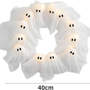 Guirnalda de fantasmas de Halloween, guirnalda decorativa redonda con fantasmas iluminados, estilo rústico, artesanía, fácil instalación para Halloween - Product Image 2