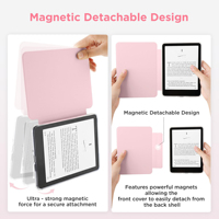 Étui de protection magnétique détachable en cuir PU personnalisé avec dos transparent pour Kindle 12e génération 6 pouces (2026) avec fonction veille/réveil automatique