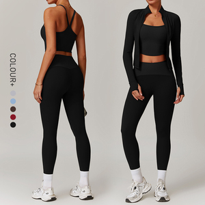 3PCS <b>Women</b> Sportswear <b>Women</b> Custom Fitness Seamless Active Wear Yoga Set Custom logo Workout Clothing Gym Fitness Set with Coat - Product Image 6