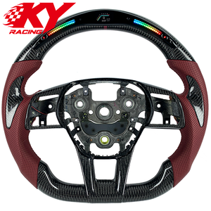 Volante deportivo personalizado estilo carreras, de fibra de carbono, cuero rojo, con LED e indicador de RPM, compatible con Hyundai Sonata de 9ª generación. - Product Image 1