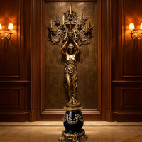 Statue de Jeune Fille en Bronze Patiné Antique, Sculpture 3D avec Globes Lumineux pour Décoration Intérieure de Luxe, Cadeau de la Fête Nationale