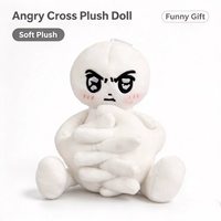 Peluche blanche amusante en forme de visage en colère, jouet en peluche fantaisie avec bras croisés pour cadeau et décoration de chambre