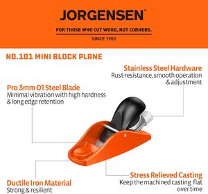 JORGENSEN <b>Mini</b> Wood Planer <b>Hand</b> for Woodworking, Block Plane, Small Plane Trimming, Planing, Craft - Product Image 2