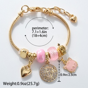 Bracelet personnalisé en acier inoxydable plaqué or 18 carats avec breloques mignonnes en forme de papillon, de cœur et de chiffres, réglable, violet, pour femmes - Product Image 6