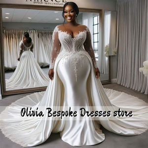 Satén Aso Ebi sirena <span class=keywords><strong>vestidos</strong></span> <span class=keywords><strong>de</strong></span> novia con cuentas perlas manga larga vestido <span class=keywords><strong>de</strong></span> novia africano 2025 <span class=keywords><strong>vestidos</strong></span> novias <span class=keywords><strong>boda</strong></span> personalizado - Product Image 2