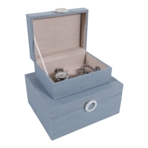 Rectangular Decorative Storage <b>Boxes</b> Fabric Finish With Ring Home Organizer Jewelry <b>Keepsake</b> Box Set Blue - Product Image 3