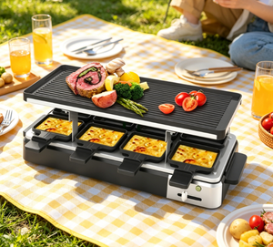 Grill <span class=keywords><strong>Raclette</strong></span> Électrique OEM pour <span class=keywords><strong>2</strong></span> Personnes, <span class=keywords><strong>2</strong></span> Plaques Amovibles Antiadhésives en PTFE, Plaque en Acier Inoxydable, Usage Domestique - Product Image 6