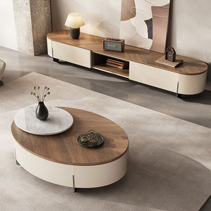 Mobile TV Moderno <span class=keywords><strong>con</strong></span> Tavolino da Caffè, Set di Lusso in Legno di Noce, Console Multimediale <span class=keywords><strong>con</strong></span> <span class=keywords><strong>Cassetti</strong></span> Portaoggetti - Product Image 2