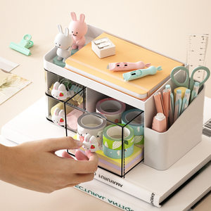 Dễ Thương Máy Tính Để Bàn Văn Phòng Phẩm Tổ Chức Nhựa PP Hình Chữ Nhật Văn Phòng Lưu Trữ Box Với Ngăn Kéo Nhựa Bàn Tổ Chức - Product Image 4
