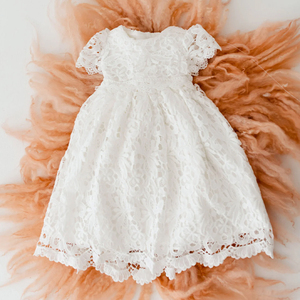 3-24M <span class=keywords><strong>Baby</strong></span> Boutique Tauf kleider Neues Design Mädchen Kleidung Neugeborene Spitze Taufe Haarband Kleinkind Taufe Kleid - Product Image 3