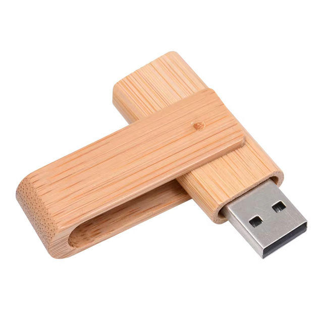 Custom Logo Wooden Rotating USB Flash Drive with Poly Bag New USB 2.0/3.0 1GB-128GB Fast Speed
