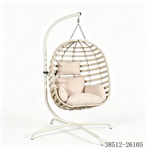 Rattan Hanging <b>Chair</b> <b>Outdoor</b> <b>Swing</b> Seat With Gray Cushion Contemporary Design 38512-26103 - Product Image 5