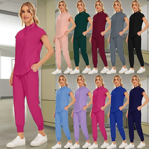 Women Quick-dry Hospital <b>Scrub</b> Suits Jogger Pants Set Polyester Spandex Jersey Fabric - Product Image 2