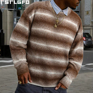 Pull personnalisé rétro à rayures dégradées, tricoté épais, col rond, style vintage streetwear, vente en gros - Product Image 2