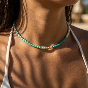 Collier en perles <span class=keywords><strong>de</strong></span> <span class=keywords><strong>pierre</strong></span> naturelle fait main DIY en gros, <span class=keywords><strong>pierre</strong></span> <span class=keywords><strong>de</strong></span> <span class=keywords><strong>lave</strong></span> + turquoise, collier assemblé en acier inoxydable pour l'été - Product Image 1
