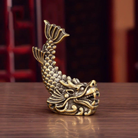Statue de poisson-dragon en laiton vintage en gros, ornement animal mythique chinois pour table à thé, décoration intérieure, cadeau