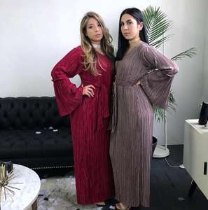 Jupe crayon froissée musulmane Pliss Maxi Dress <span class=keywords><strong>Trompette</strong></span> Sleeve Abaya Long Robes Tunique Moyen-Orient Ramadan Arab Islamic Clothing - Product Image 5