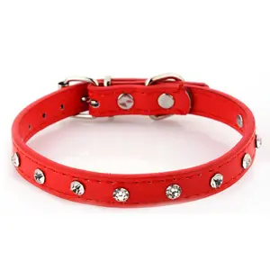 Customized for small Dog Cat Collar With Based Decoration luxury PU leather Diamond dog collar cat collar pet products
