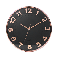 Jam Dinding Plastik Murah 12 Inci dengan Glod 3D Angka Timbul Dial Hitam Diam Modern Klasik Kuarsa Jam Kustom Grosir
