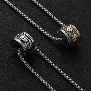 Bijoux bouddhistes en titane et en acier, pendentif en boule <span class=keywords><strong>de</strong></span> fortune <span class=keywords><strong>de</strong></span> 6 mots, Feng Shui, chaîne porte-bonheur pour hommes - Product Image 2