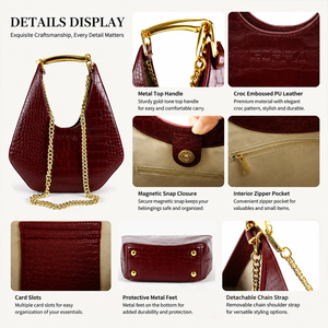 Sac à bandoulière pour femme en cuir PU gaufré crocodile personnalisable, nouveau sac à main de luxe avec poignée en métal doré, logo personnalisé OEM - Product Image 5