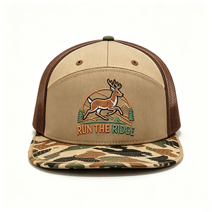 Casquette de camionneur personnalisée en toile brodée avec logo Run for Deer, visière camouflage et filet pour la chasse estivale en extérieur - Product Image 4