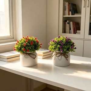 Planta Artificial en Maceta de 12 cm con Flores de Baby's Breath de Paulon, Bonsái con Cuerda de Cáñamo Blanca para Decoración del Hogar, Estudio o Dormitorio - Product Image 2