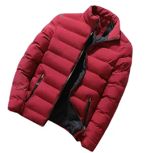 Jaket olahraga pria, mantel hangat pendek modis katun dipertebal untuk musim dingin