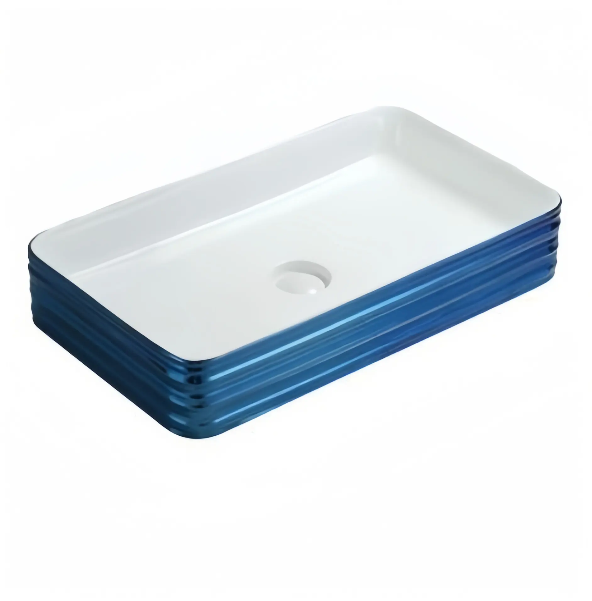 Cuvette bleue galvanisée rectangulaire Céramique moderne Cuvette au-dessus du comptoir Lavabo d'art de salle de bains