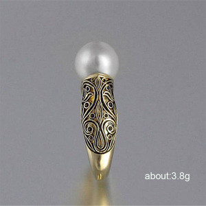 Anello vintage stile perla per donna, design elegante intarsiato, gioielli alla moda per tutti i giorni - Product Image 5