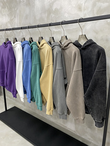 H5534 Wholesale Custom 380 Gsm Cotton <b>Blends</b> Acid Washed Hoodies Oversized Streetwear Blank Hoodies - Product Image 6