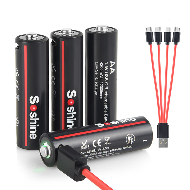 AA 1.5v USB C Rechargeable Batteries 4200mWh Lithium-ion With Cable - 4 Count (Pack of 1)