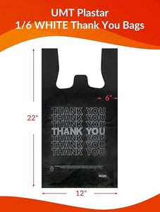 Bolsa de Plástico Negra para Camisetas con Impresión de Agradecimiento, Bolsa de Compras Desechable de LDPE con Asa Larga de 6 Pulgadas - Product Image 3