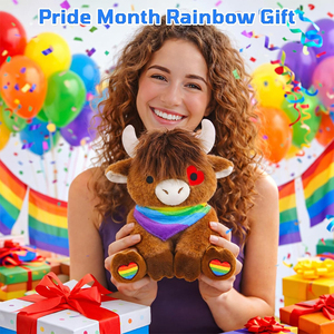 Peluche Personalizado de Vaca Highland de 8 Pulgadas con Diseño de Arcoíris, con Pañuelo de Arcoíris, Regalo Suave y Adorable para Niños, Amigos y Amantes - Product Image 3