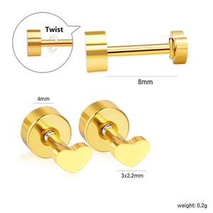Pendientes de Moda para Niños, Chapados en Oro de 18K, Hipoalergénicos, de Acero Inoxidable, con Forma de Corazón, para Niños - Product Image 3
