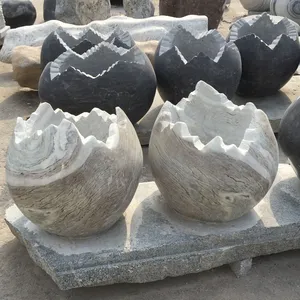 花园石材产品天然蛋壳碗花盆石材花盆大理石