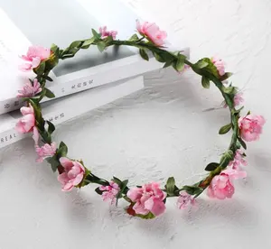 Mode Bohemen Bruid Roos Bloem Krans Hoofdbanden Vrouwen Meisje Bloemen Kroon Haarband Bruiloft Hoofdband Garland Haaraccessoires