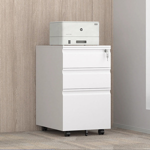 Siyah 3 çekmeceli taşınabilir dosya dolabı kaz boynu tutamaklı ve kilitli-tekerlekler ile Modern çelik depolama - Product Image 5