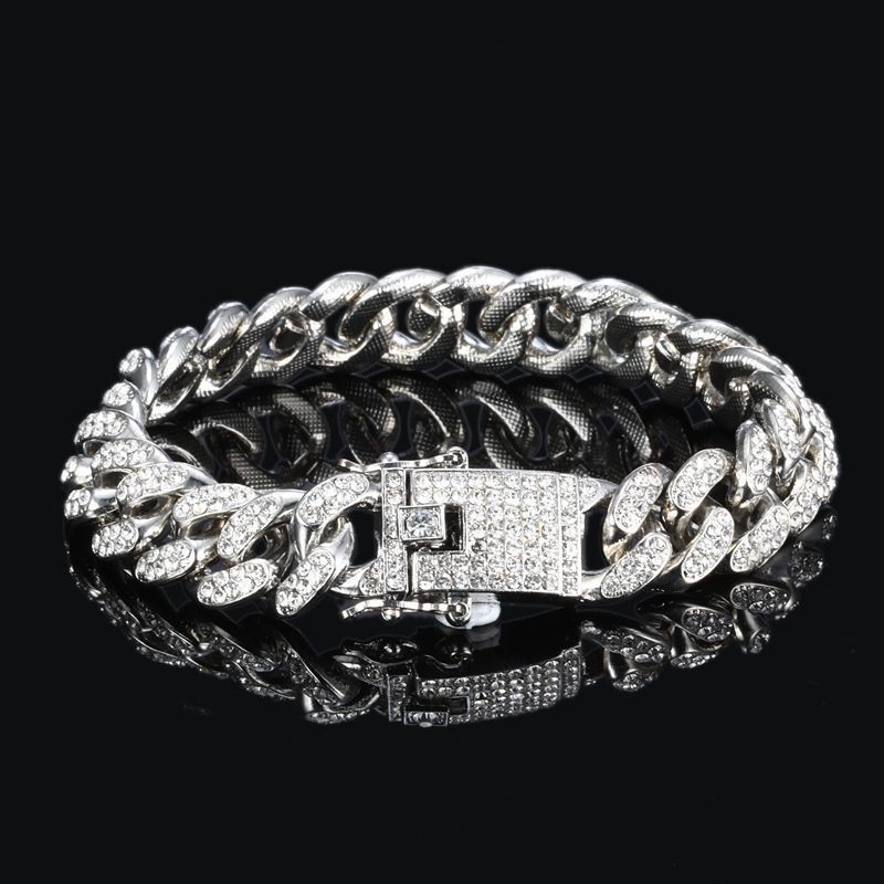 1 bracelet cubain bleu, 18 cm en argent