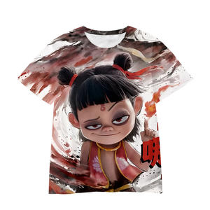 220g tejido <span class=keywords><strong>COS</strong></span> divertida camiseta 3D impreso Nezha Devil Child Spirit Beads nueva película dibujos animados manga corta ajuste suelto 100% poliéster - Product Image 3