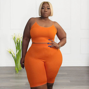 Completo <span class=keywords><strong>sexy</strong></span> <span class=keywords><strong>taglie</strong></span> <span class=keywords><strong>forti</strong></span> due pezzi casual elasticizzato a costine - Top corto e pantaloncini - Abbigliamento donna 2026 - Product Image 1