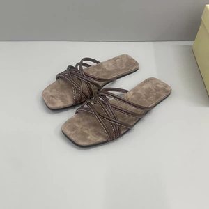 Fashion Women's Ruched Square Toe Flat <b>Slides</b>, Open Toe Soft Sole Slippers, Comfortable Casual Summer Outdoor Daily Wear - Product Image 5