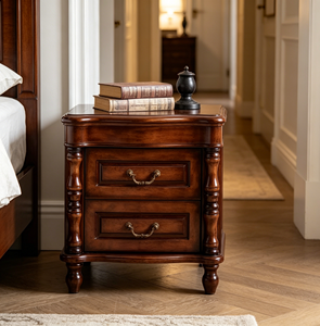 Traditional Dark <b>Walnut</b> Wood Nightstand 2-Drawer Antique Turned Leg Bedroom Furniture Storage <b>Cabinet</b> - Product Image 6