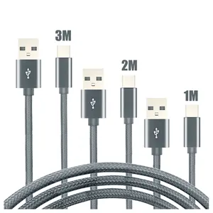 Wik-ys-Cable de carga Extra largo de 1M,2M,3M, Cable de carga USB, datos/sincronización, nailon trenzado, rojo, negro, oro, plata, rosa y gris