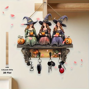 Décorations de fête d'Halloween, porte-clés sorcières, décoration murale, organisateur de clés plat 2D, crochets pour la maison, art mural gothique sorcellerie - Product Image 5